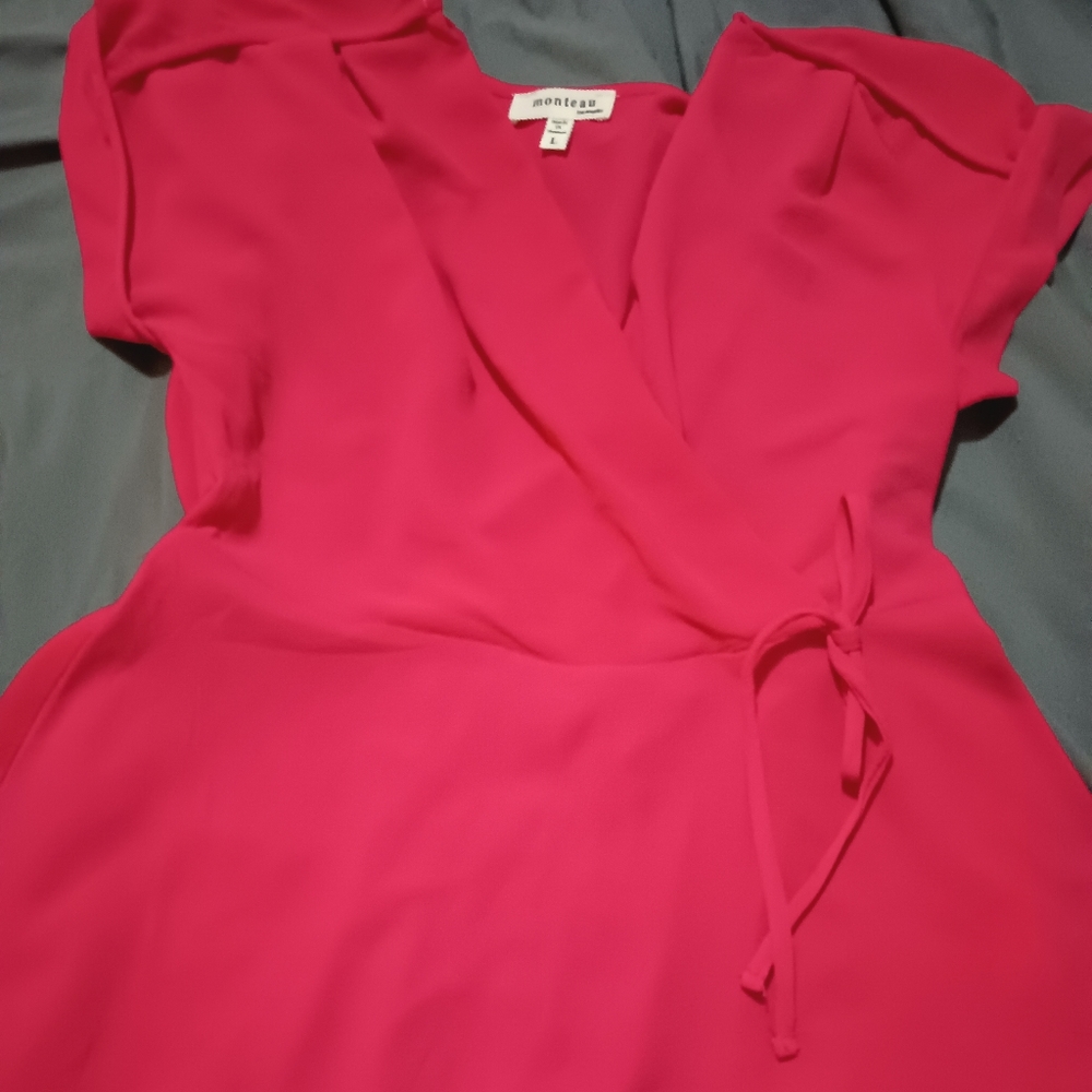 Hot pink peplum faux wrap top